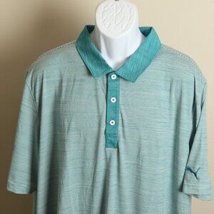 Puma Golf Men's teal and white striped short sleeve polo shirt 2XL XXL